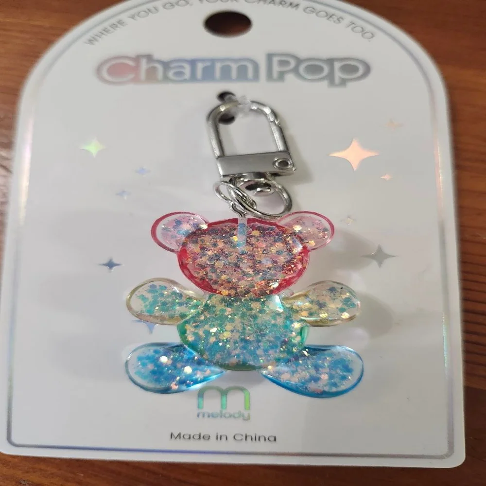 Charm Pop Glitter Bear Keychain Pink Blue